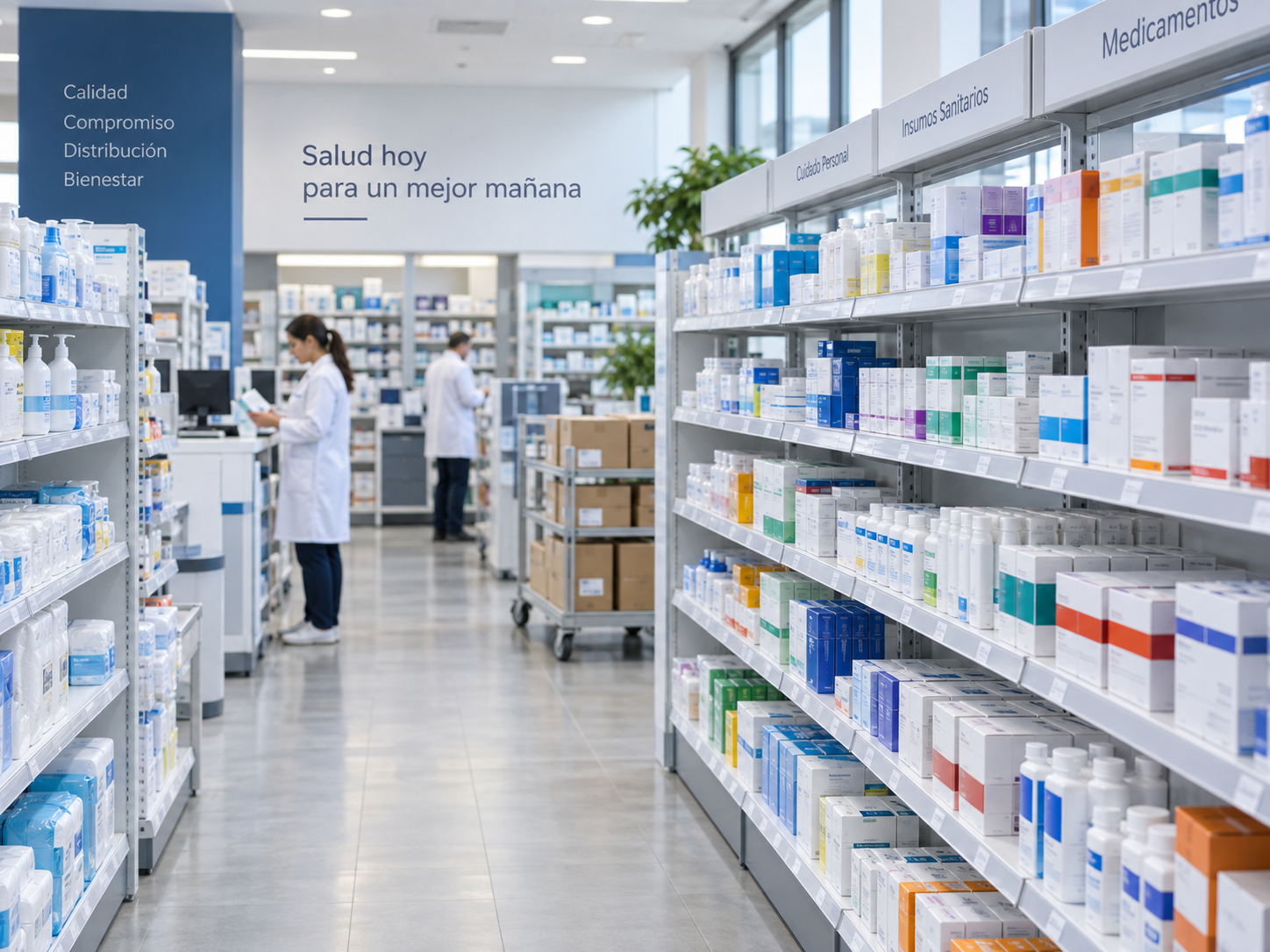 Góndolas con medicamentos y productos sanitarios distribuidos por OFIRESA