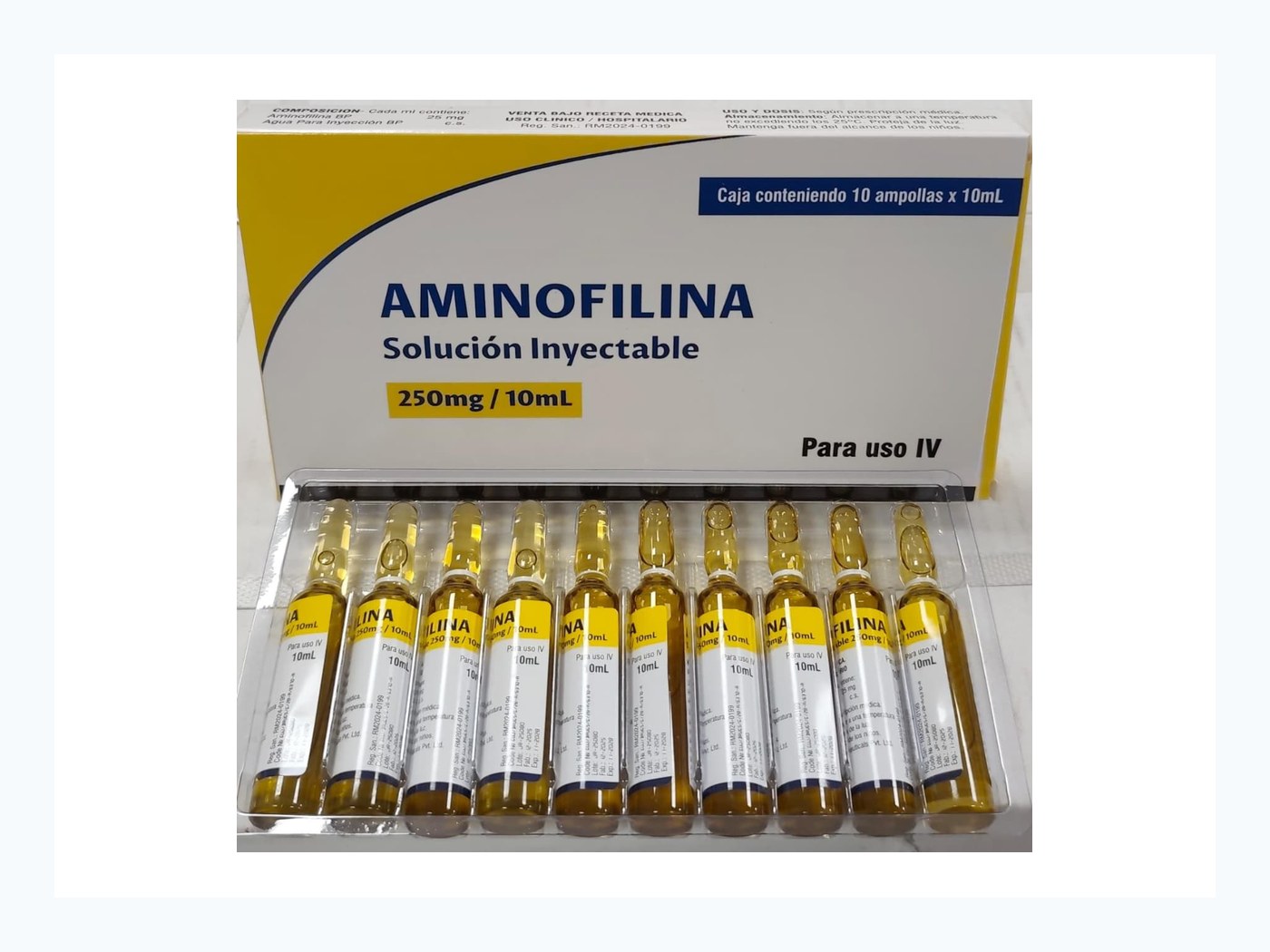 Aminofilina — Solución inyectable 250 mg / 10 mL